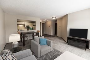 Grand Forks apartment for rent - Grand Forks Primrose Apartments. A living room with a couch a chair and a tv