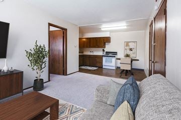Grand Forks apartment for rent - a living room with a couch and a view of a kitchen