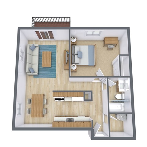 Floor plan for 1 bed, 1 bath, 700 sqft