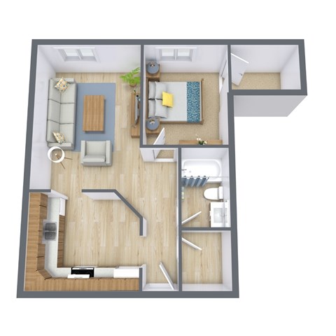 Floor plan for 1 bed, 1 bath, 700 sqft
