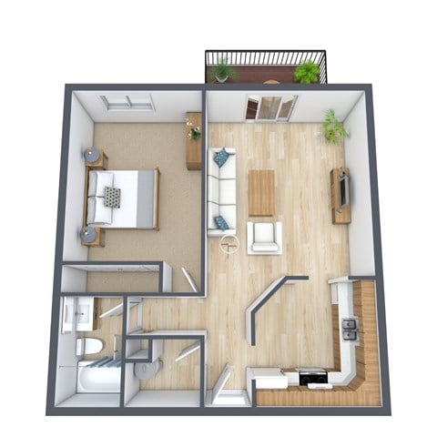 Floor plan for 1 bed, 1 bath, 700 sqft