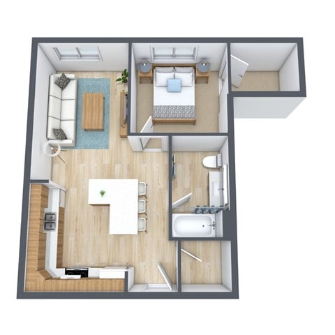 Floor plan for 1 bed, 1 bath