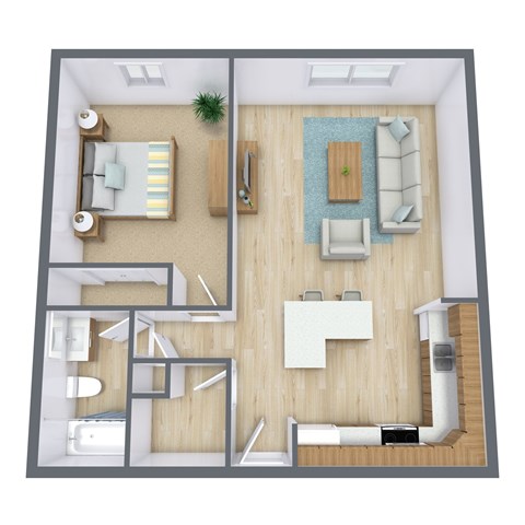 Floor plan for 1 bed, 1 bath