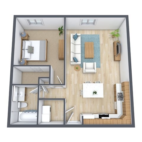 Floor plan for 1 bed, 1 bath, 700 sqft