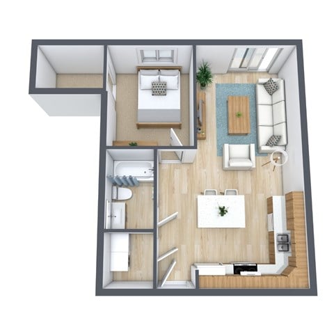 Floor plan for 1 bed, 1 bath, 700 sqft