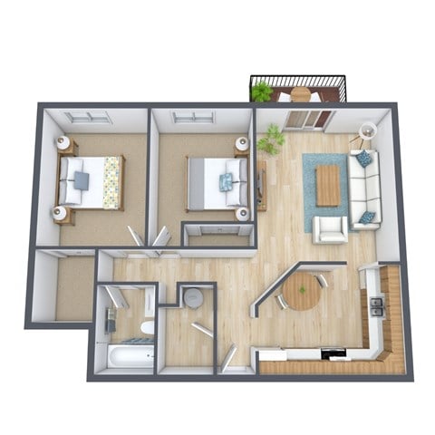 Floor plan for 2 beds, 1 bath, 850 sqft