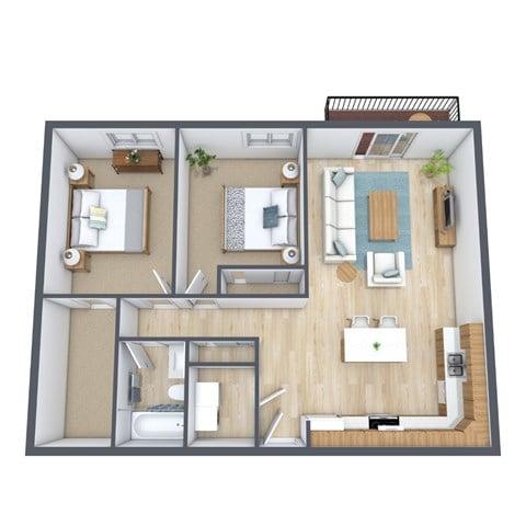 Floor plan for 2 beds, 1 bath, 850 sqft