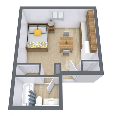 Floor plan for studio, 1 bath, 325 sqft