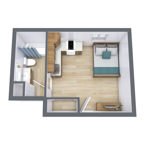 Floor plan for studio, 1 bath
