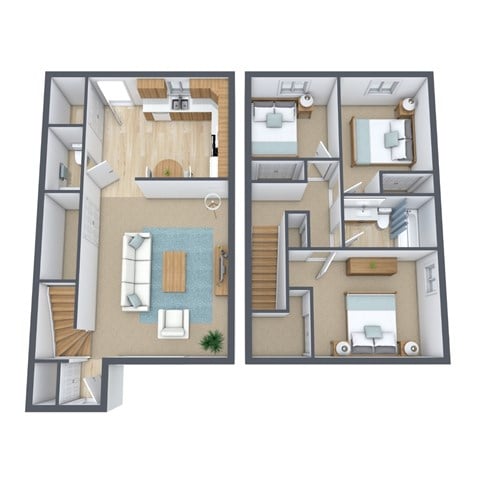 Floor plan for 3 beds, 1.5 baths, 1168 sqft