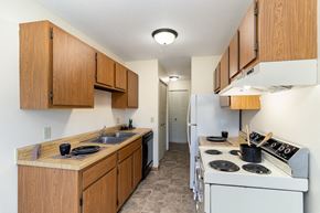Hutchinson apartment for rent - a kitchen with a stove and a sink and a refrigerator. Hutchinson, MN Echo Manor Apartments