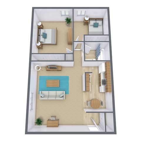 Floor plan for 2 beds, 1 bath, 900 sqft