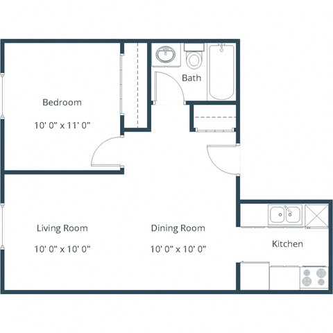 Floor plan for 1 bed, 1 bath