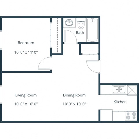 Floor plan for 1 bed, 1 bath