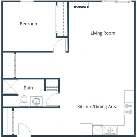 Floor plan for 1 bed, 1 bath