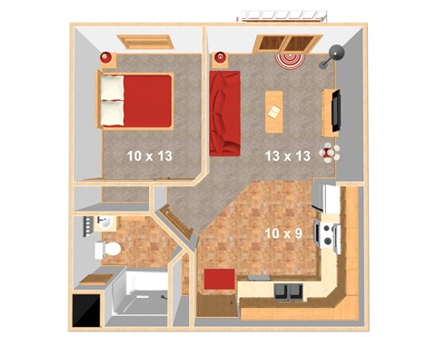 Floor plan for 1 bed, 1 bath, 559 sqft