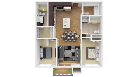 Floor plan for 2 beds, 2 baths, 793 sqft