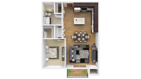 Floor plan for 1 bed, 1 bath, 760 sqft