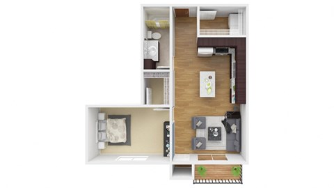 Floor plan for 1 bed, 1 bath, 720 sqft
