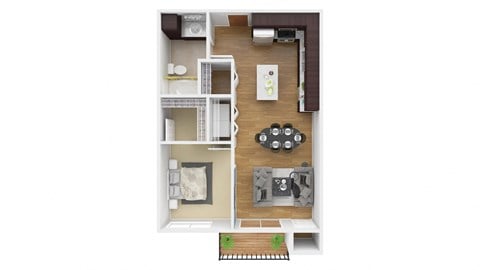Floor plan for 1 bed, 1 bath, 670 sqft