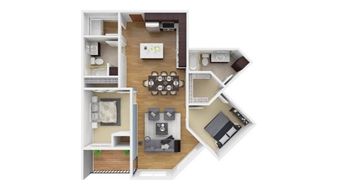 Floor plan for 2 beds, 2 baths, 1023 sqft