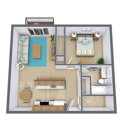 Floor plan for 1 bed, 1 bath, 780 sqft