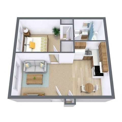 Floor plan for 1 bed, 1 bath, 500 sqft