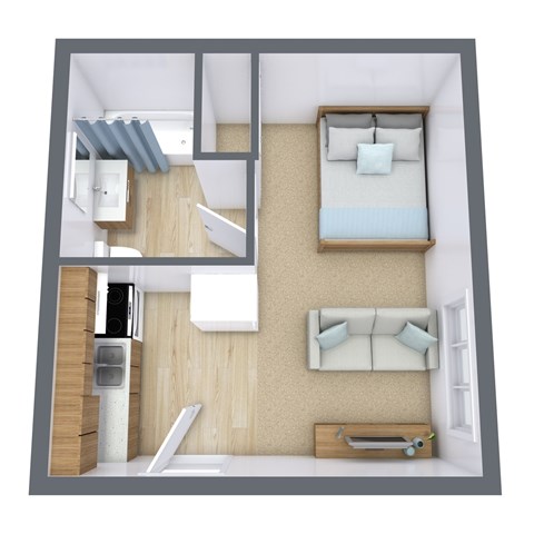 Floor plan for studio, 1 bath, 375 sqft