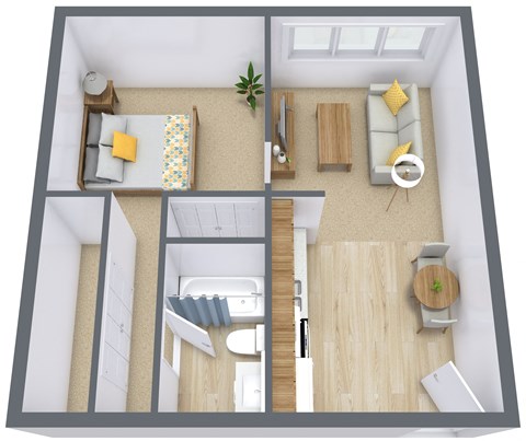Floor plan for studio, 1 bath, 600 sqft