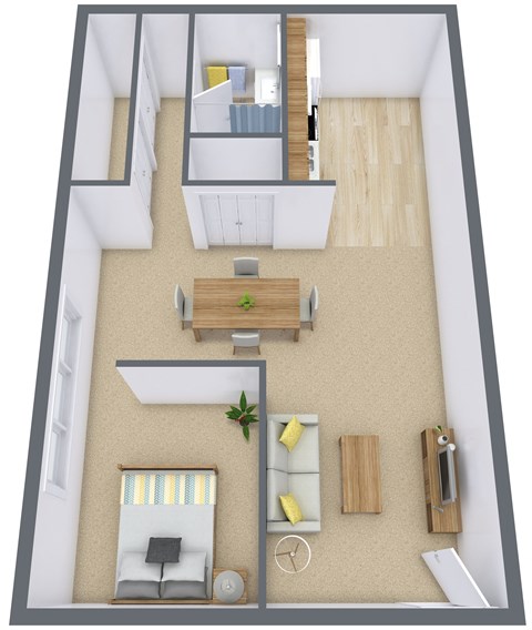 Floor plan for studio, 1 bath, 600 sqft