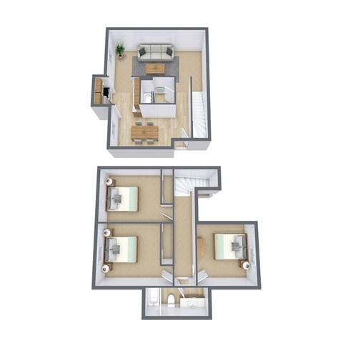 Floor plan for 3 beds, 2 baths, 1260 sqft