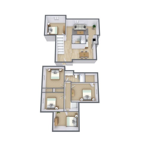 Floor plan for 4 beds, 2 baths, 1515 sqft