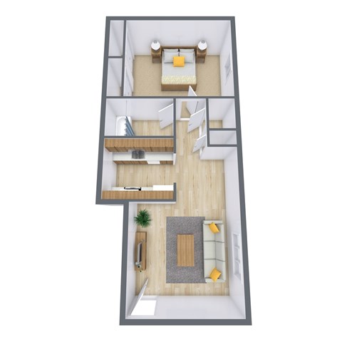 Floor plan for 1 bed, 1 bath, 694 sqft