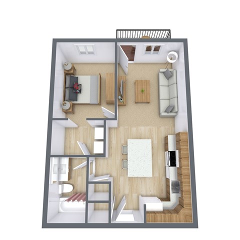 Floor plan for 1 bed, 1 bath