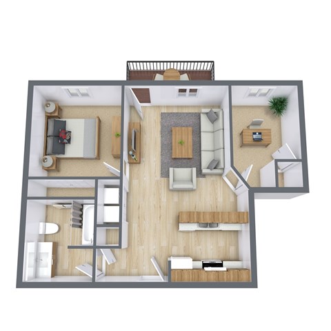 Floor plan for 1 bed, 1 bath