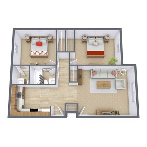 Floor plan for 2 beds, 1.5 baths, 1004 sqft