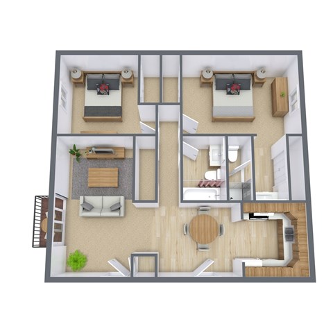 Floor plan for 2 beds, 2 baths, 1167 sqft