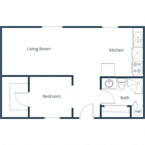 Floor plan for studio, 1 bath, 400 sqft