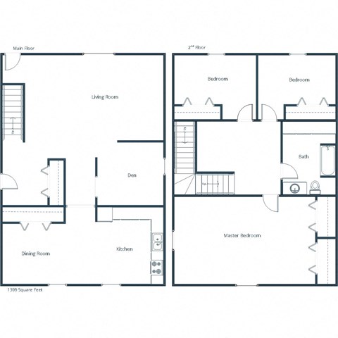 Floor plan for 3 beds, 1 bath, 1399 sqft