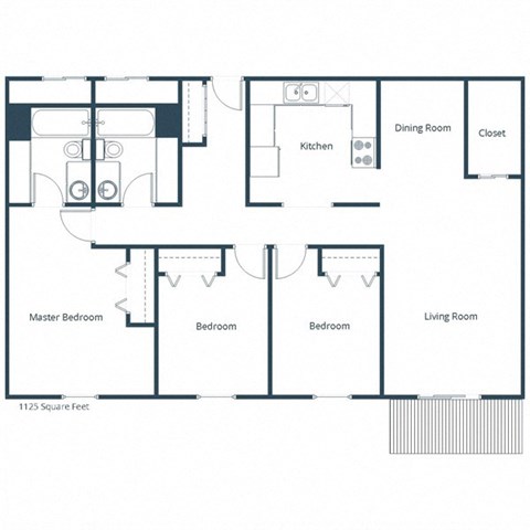 Floor plan for 3 beds, 2 baths, 1125 sqft