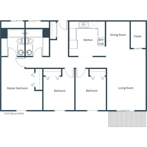 Floor plan for 3 beds, 2 baths, 1125 sqft