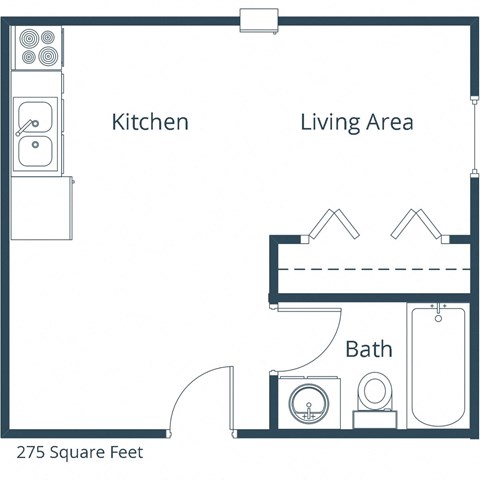 Floor plan for studio, 1 bath, 275 sqft