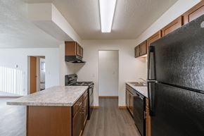 Fargo apartment for rent - a kitchen and living room. Fargo, ND North Manor Apartments