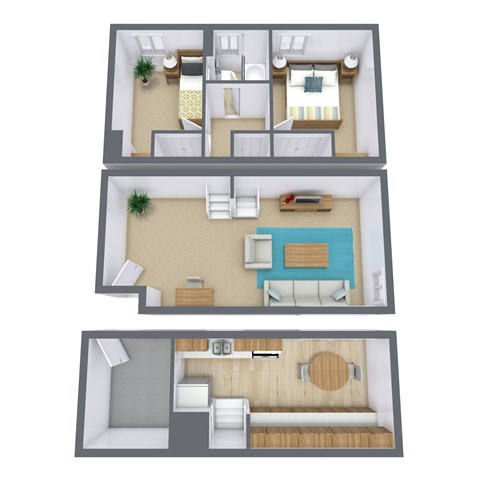 Floor plan for 2 beds, 1 bath, 900 sqft