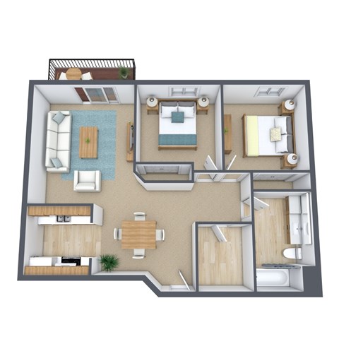 Floor plan for 2 beds, 1 bath, 1000 sqft