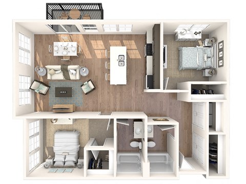 Floor plan for 2 beds, 2 baths, 1083 sqft