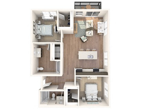 Floor plan for 2 beds, 2 baths, 1048 sqft