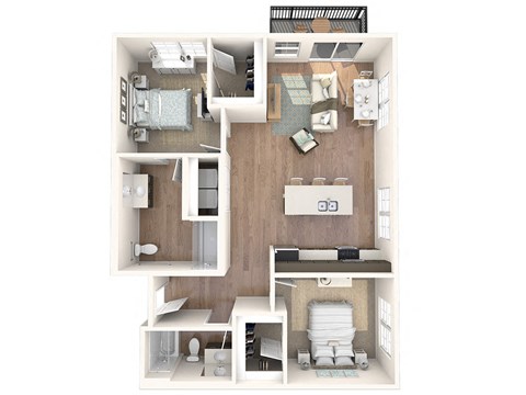 Floor plan for 2 beds, 2 baths, 1048 sqft