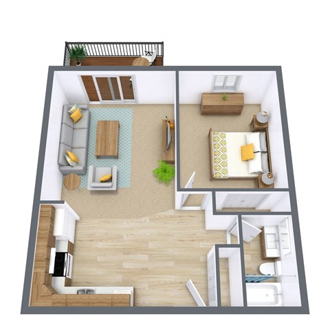 Floor plan for 1 bed, 1 bath, 525 sqft