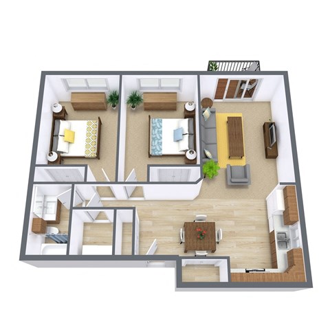 Floor plan for 2 beds, 1 bath, 800 sqft